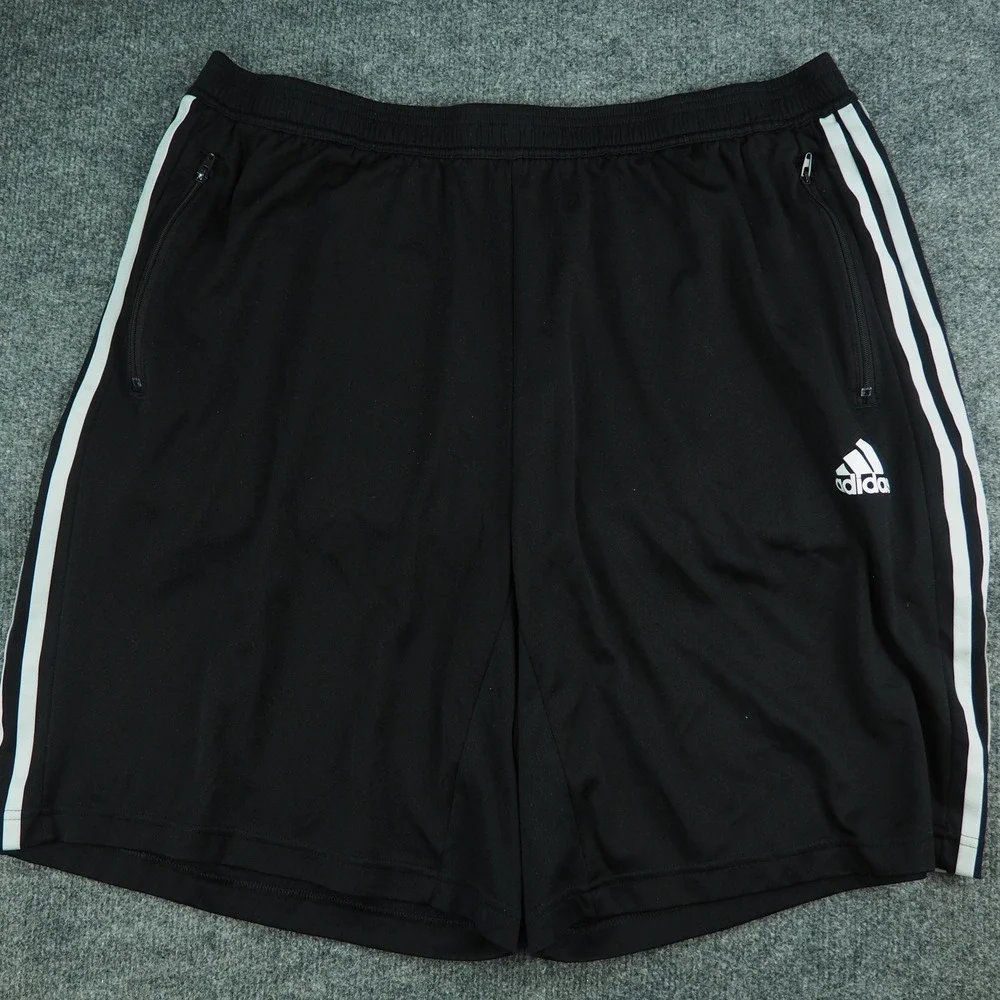 Adidas Shorts Mens 2XL Primeblue Aeroready Black Solid 3-Stripe Zipper Pockets